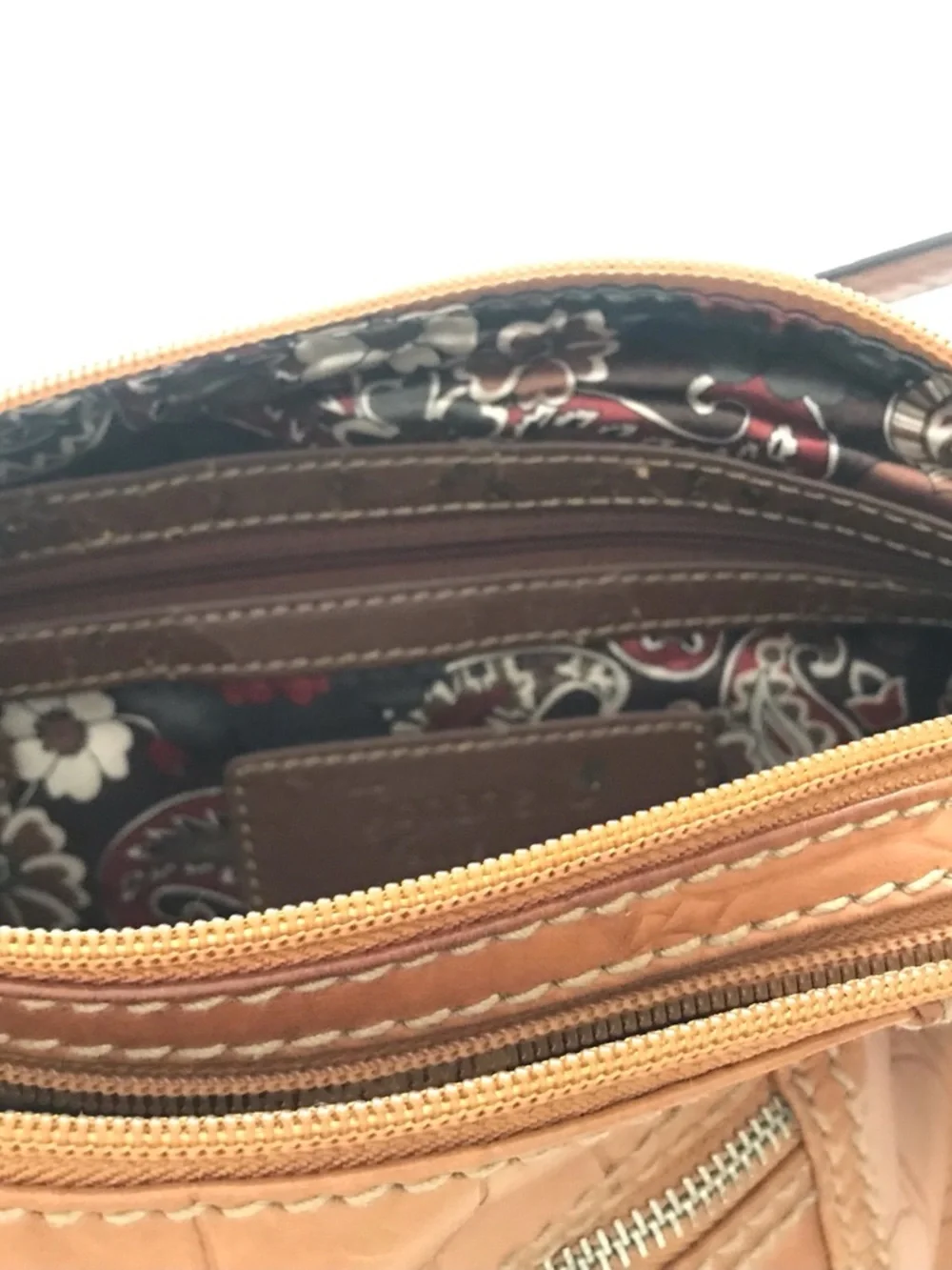 Tignanello Tan Croc-Embossed Leather Cosmetic Pouch